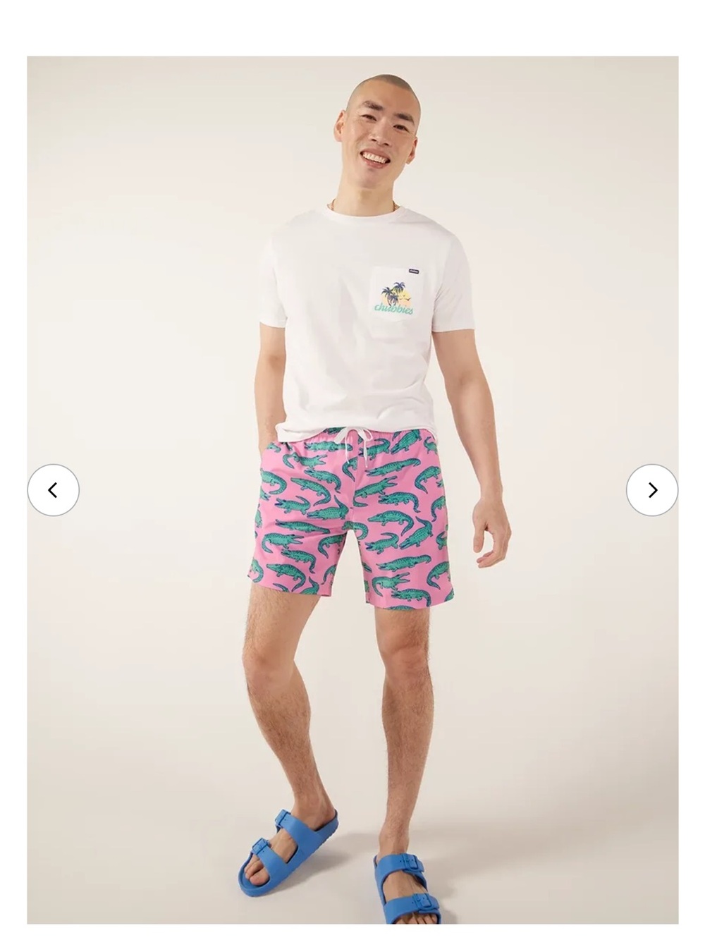 chubbies Pink Swim Board Shorts with Green Crocodile Print